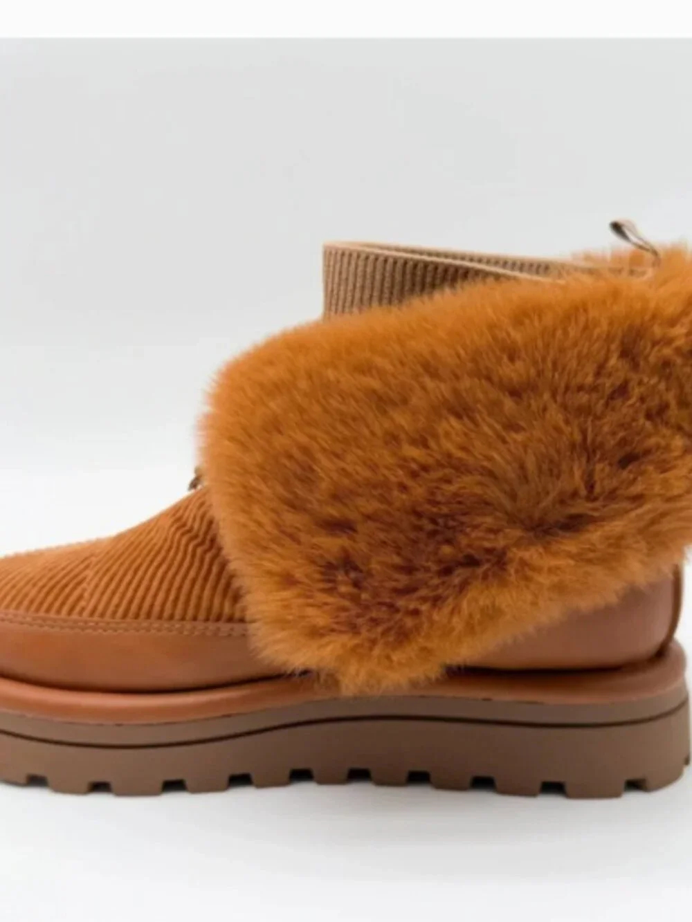 Sam Edelman Faux Fur Corduroy Platform Boots — Chestnut, NIB. 7.5